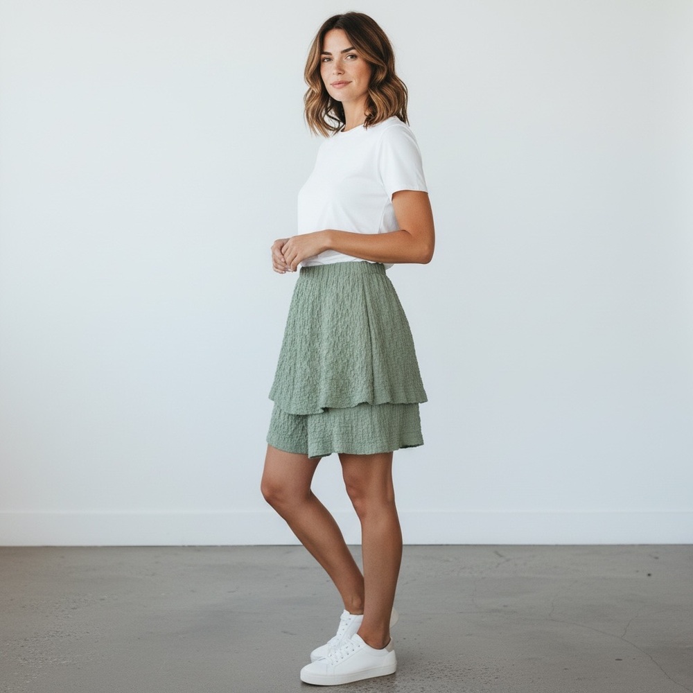 NWT Free People free-est shorts skirt all-in-one jersey waffle knit seafoam XS